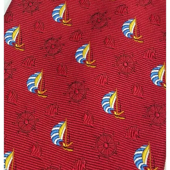 Jos. A. Bank Mens Necktie Nautical Sailboat & Anchor Silk Tie Red Hand Sewn - Picture 2 of 8